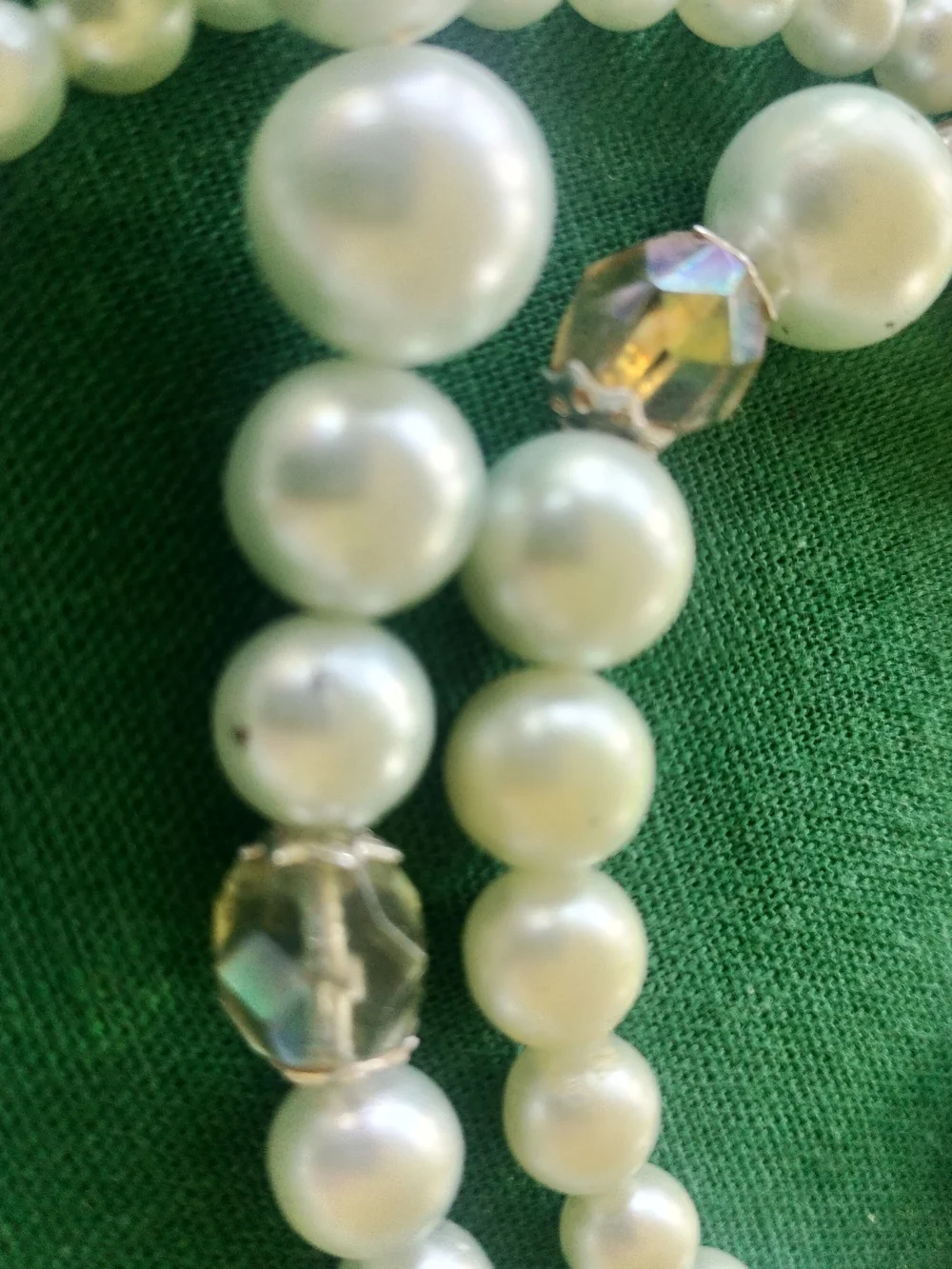 Pearl W/Crystal 3-Multi-Strand-JAPAN Necklace-vintage-